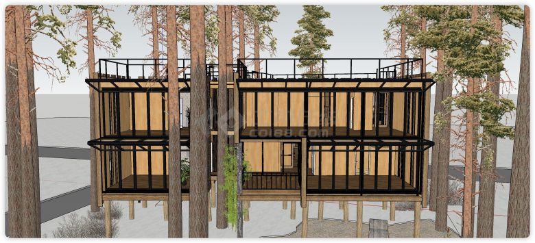 钢木结构结构林中小屋su模型-图二