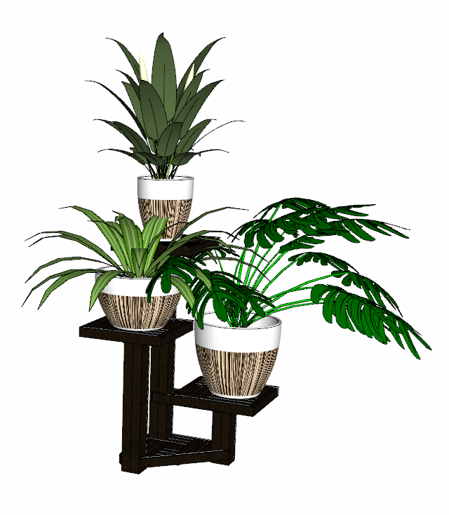 黑色框架支撑带有三种不同植物的花架花墙 su模型_图1