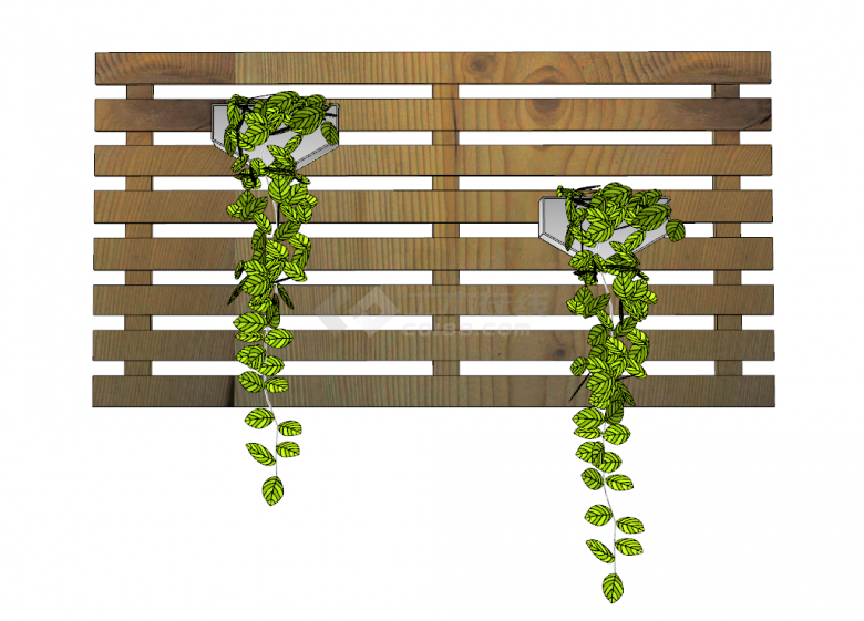 固定在实木框架上的钻石形状的花盆带有绿植的花架花墙su模型-图一