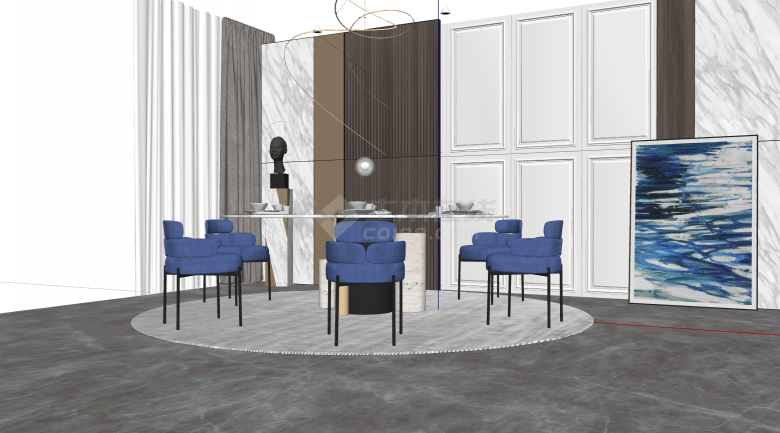 现代餐厅家具蓝色椅子su模型-图一
