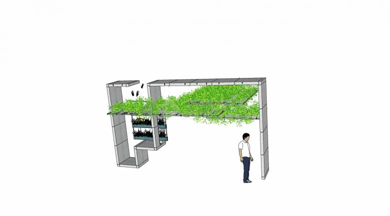 现代带绿植花架花墙组合su模型-图二