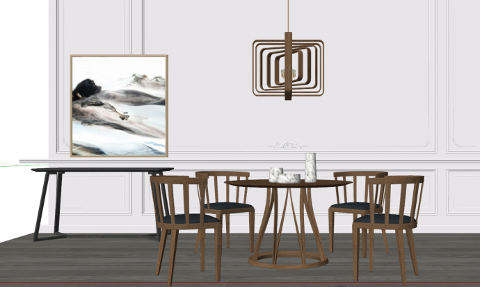 带有水墨画和灰色地板的现代餐厅家具 su模型_图1