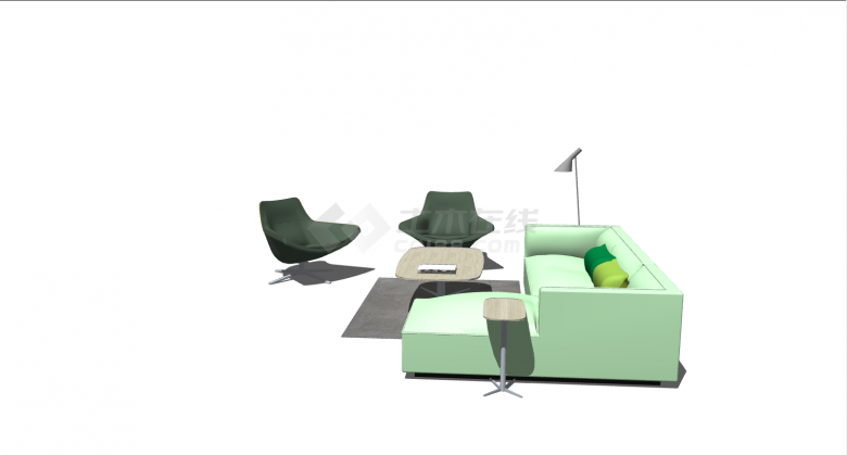 绿色简约办公室家具桌椅 su模型-图一