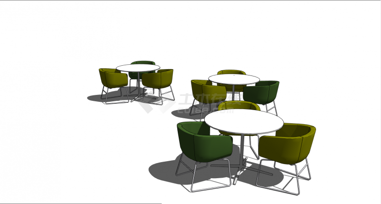 青绿色简约办公室家具桌椅 su模型-图二