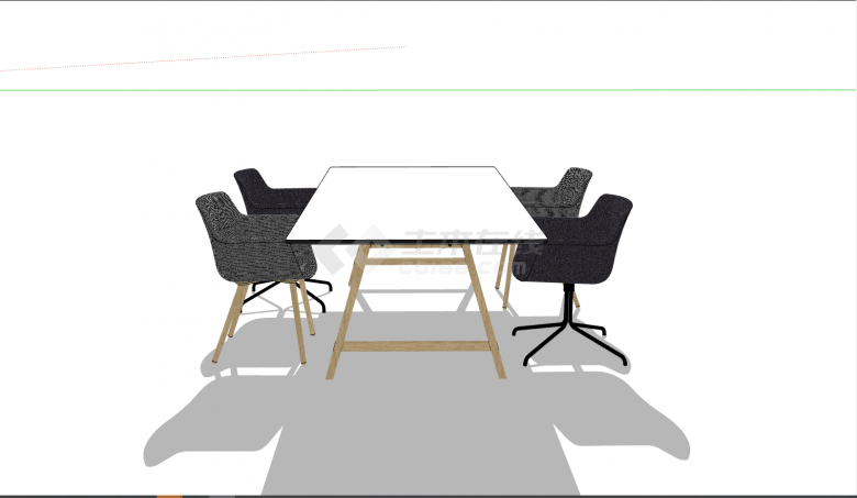 白色桌子简约办公室家具su模型-图二