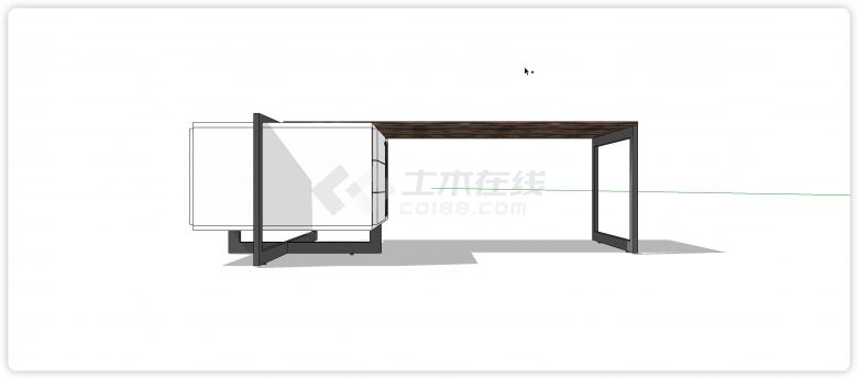 白色柜体黑丝木纹桌面办公室家具桌椅su模型-图一
