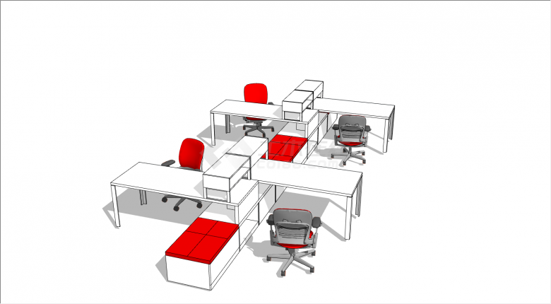 白色长型简约办公室家具su模型-图二