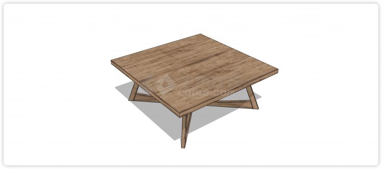 方形桌面十字交叉桌腿办公室家具桌椅su模型-图二
