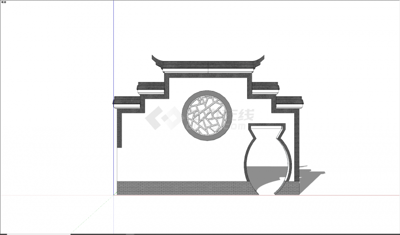 新中式墙面圆形图案镂空民宿入口景墙su模型-图一