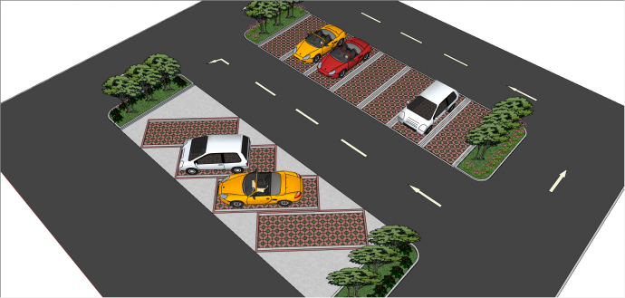 小区私人专用停车场 su模型_图1
