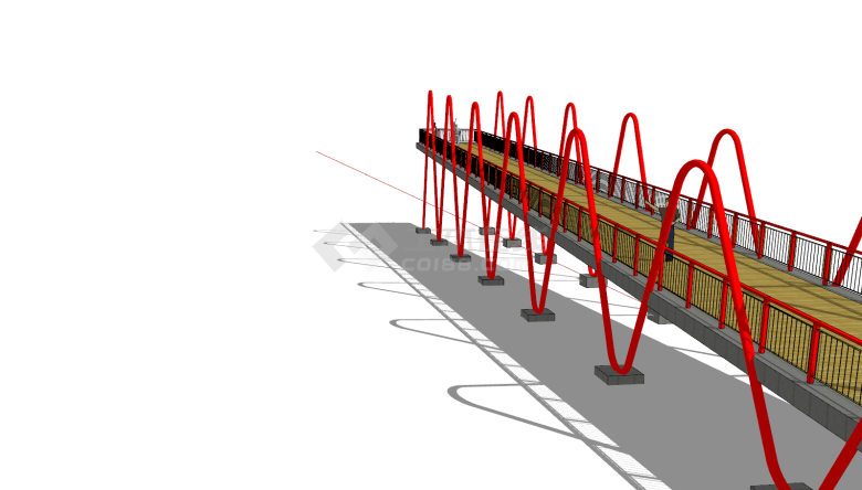 廊桥嘉定新城红色曲线su模型-图二