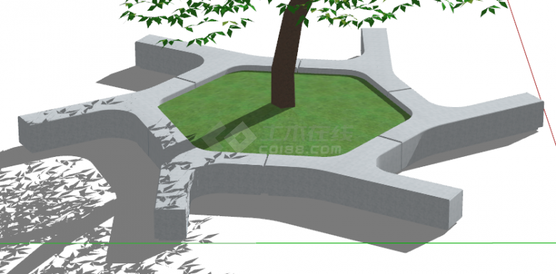 白色多边形创意前沿树池座椅su模型-图二