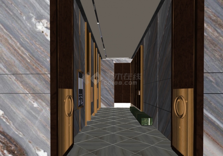 大理石大气电梯间电梯厅过道走廊 SU模型 -图二