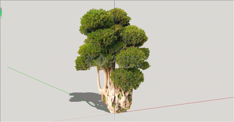 现代大型绿丝带造型树su模型-图一