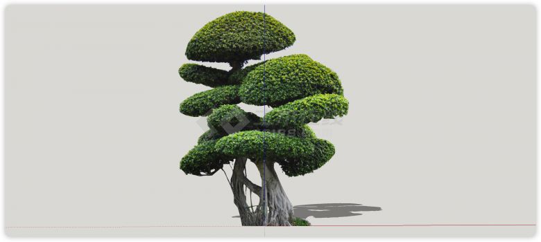 多包椭圆包绿丝带造型树su模型-图一