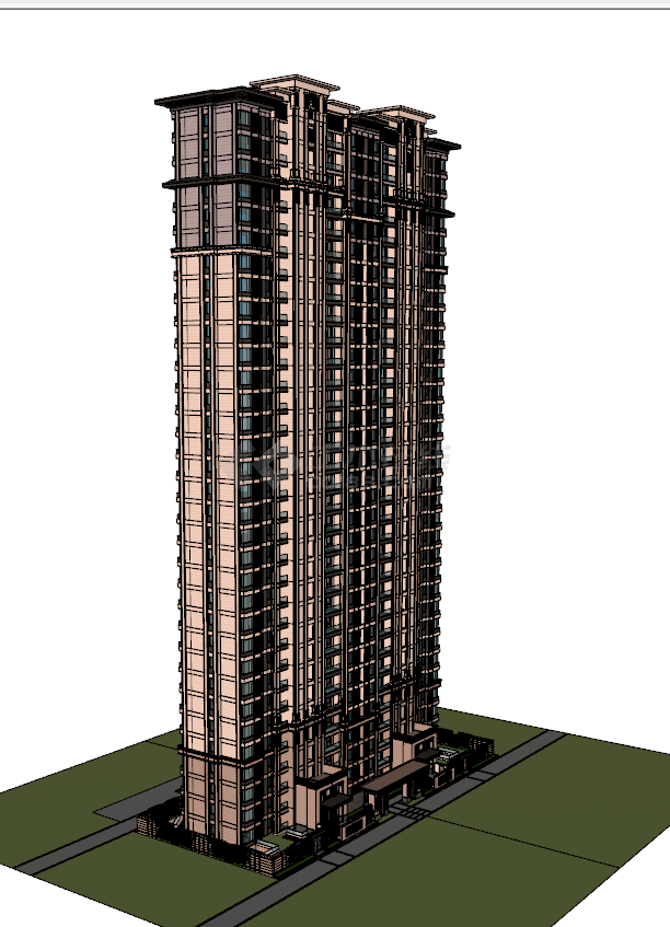 高层住宅楼加坡屋顶su模型-图二
