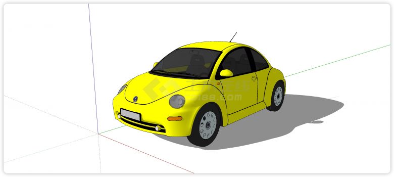 黄色甲壳虫轿车汽车su模型-图一