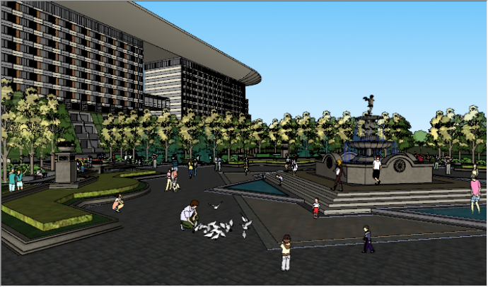现代大型灰色中心广场景观su模型_图1