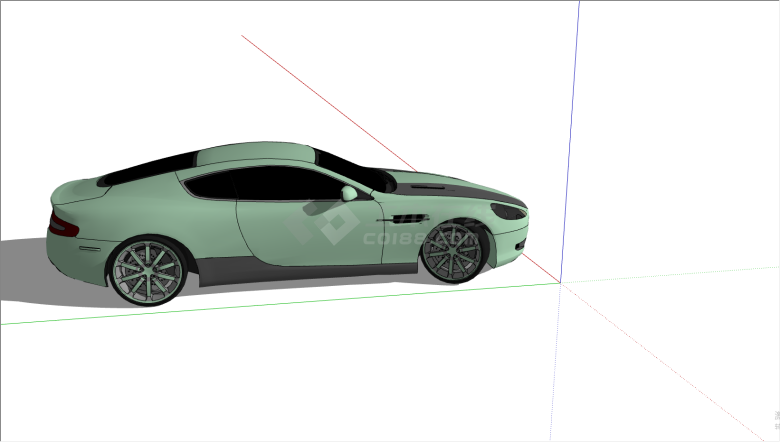 军绿色现代轿车设计su模型-图二