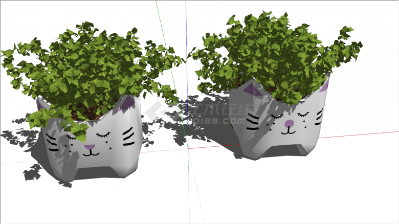 绿植盆栽两个猫形状盆su模型-图二