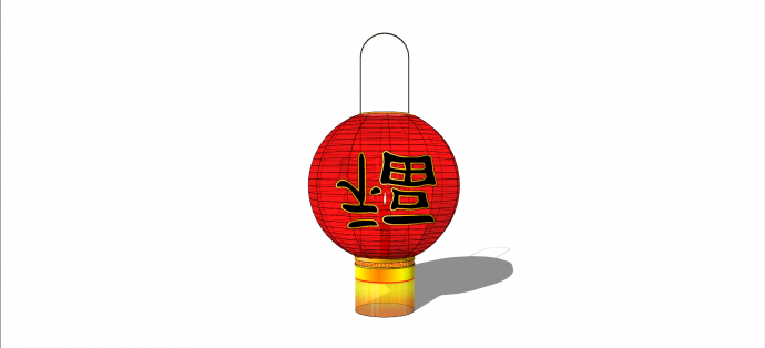 古典中式带福字红色吊灯灯笼su模型_图1