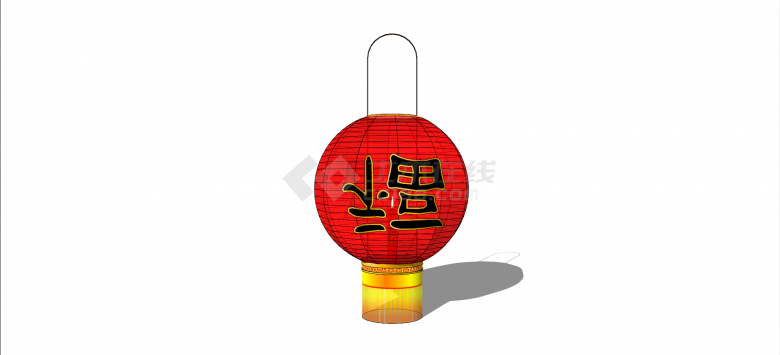 古典中式带福字红色吊灯灯笼su模型-图一