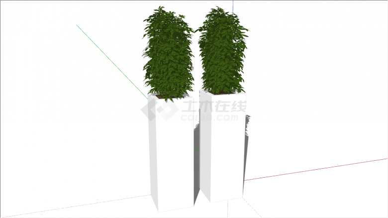 两个纯白色方形长筒的绿植盆栽su模型-图一