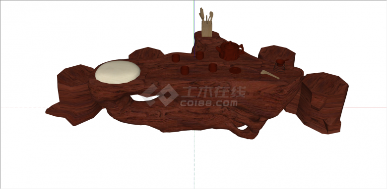 木制根雕茶桌茶台 su模型-图二