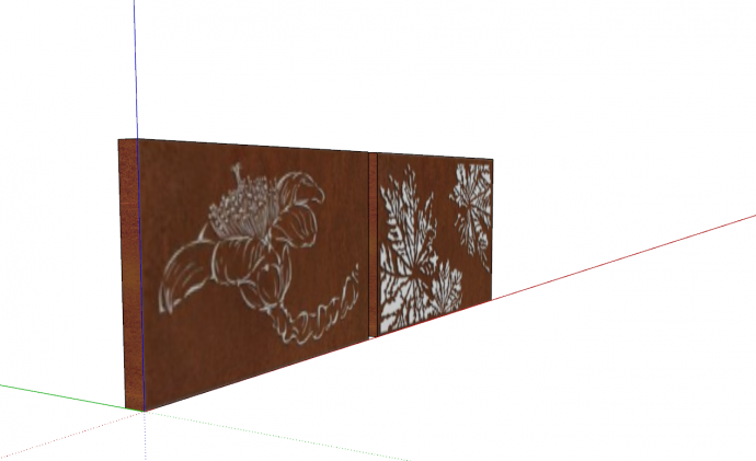 花卉拼接一类锈板景墙su模型_图1