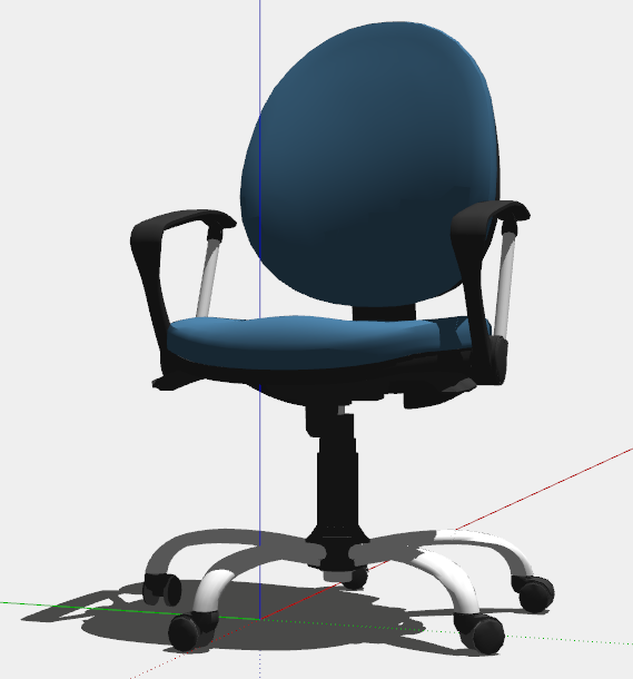 古蓝色带简易扶手和滑轮的办公椅子su模型_图1