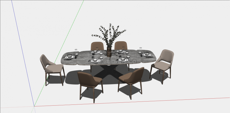 中式圆型简约餐桌椅su模型-图一