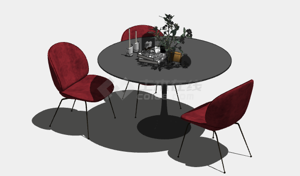 黑色现代简约圆餐桌su模型-图二