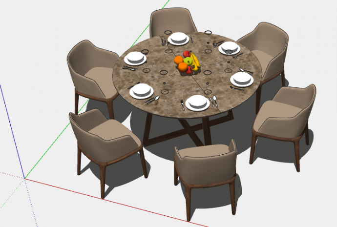 褐色现代简约圆餐桌su模型_图1
