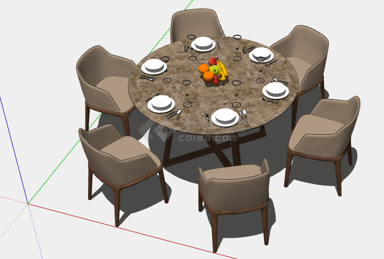 褐色现代简约圆餐桌su模型-图一