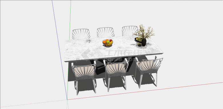 欧式白色简约餐桌椅su模型-图一