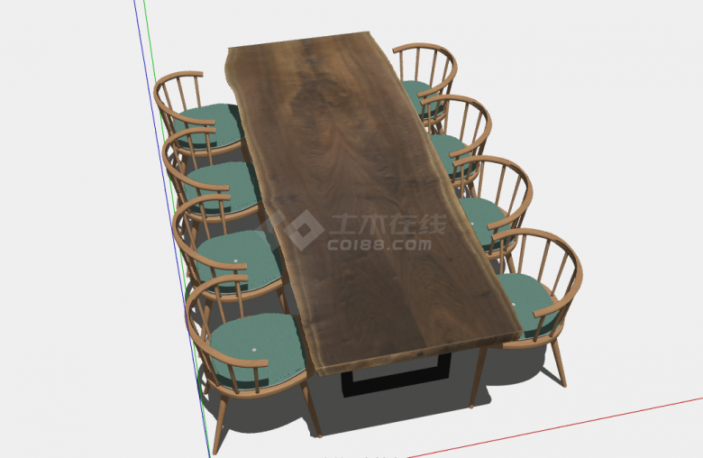 一张长方形的木制桌子带有八把椅子su模型-图一