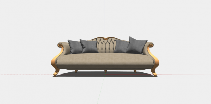 古典宫廷简约多人沙发su模型_图1