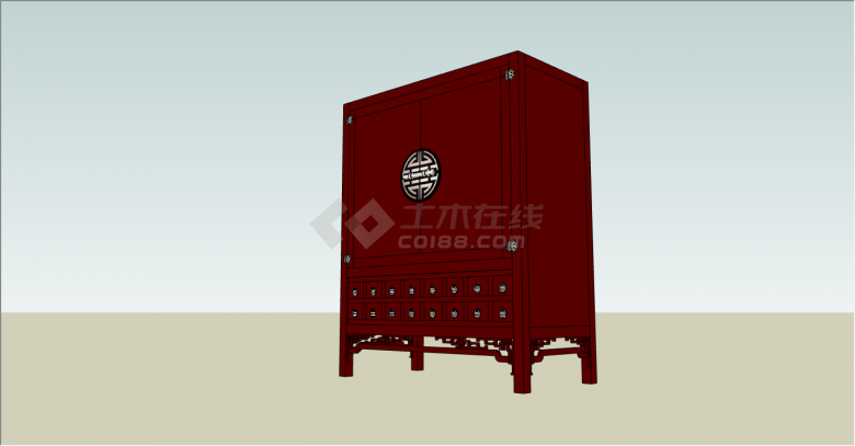 中式古典红棕色木质柜子su模型-图一