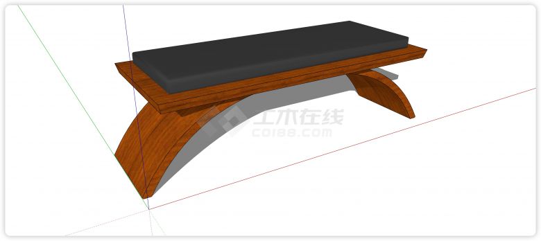 弧形脚红木软垫板凳中式家具su模型-图一