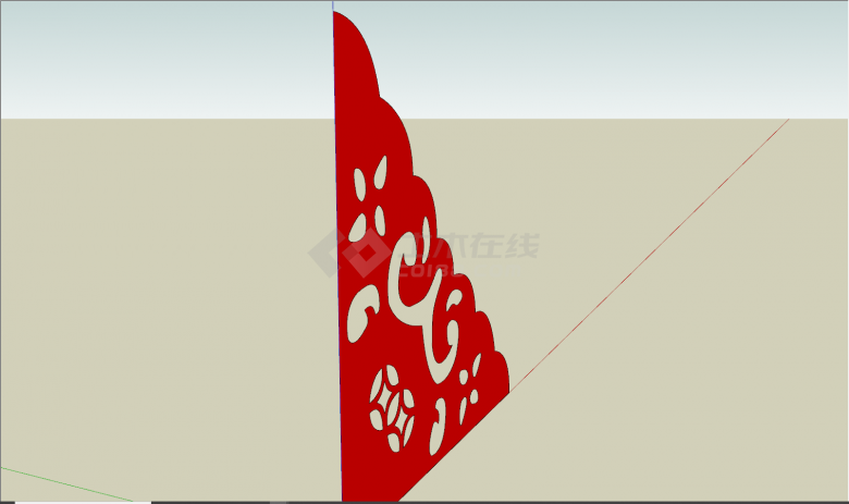 中式红色三角形花纹配景su模型-图一