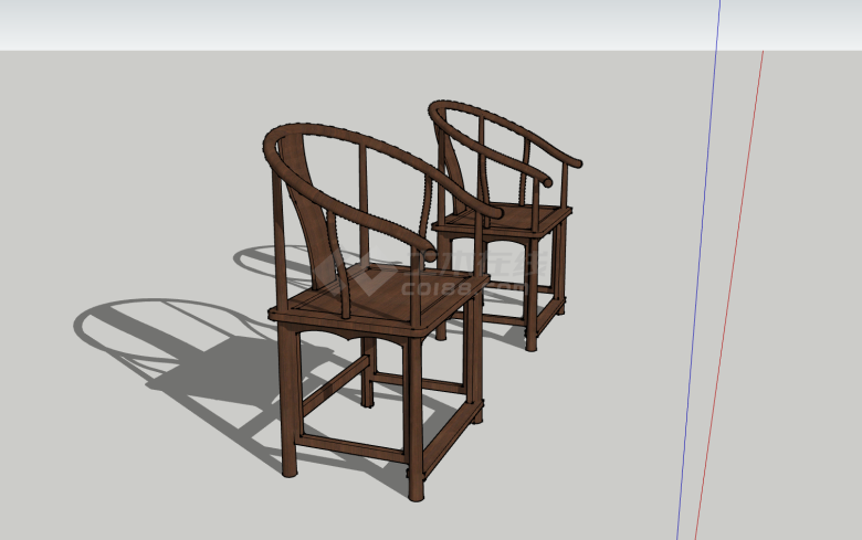 核桃木中式家具圈椅su模型-图二