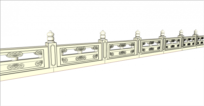 中式古典白色石栏杆公共建筑su模型_图1