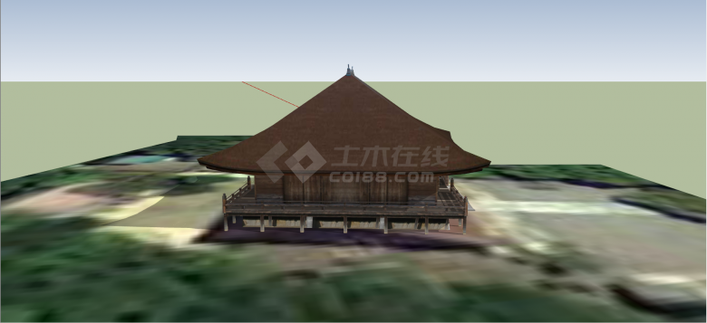 日本四房檐顶木质单层古建su模型-图二