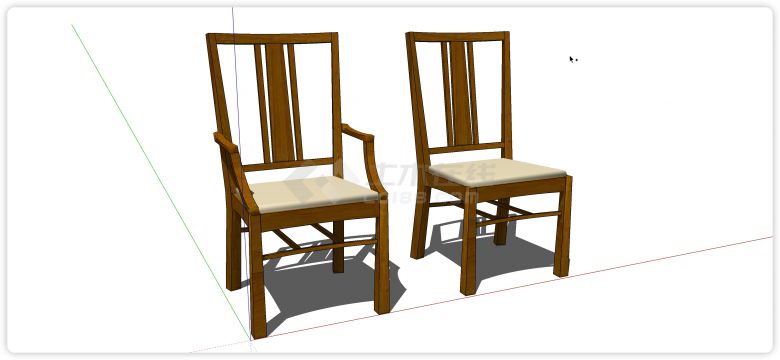 中式家具樱桃木短扶手靠背椅su模型-图一