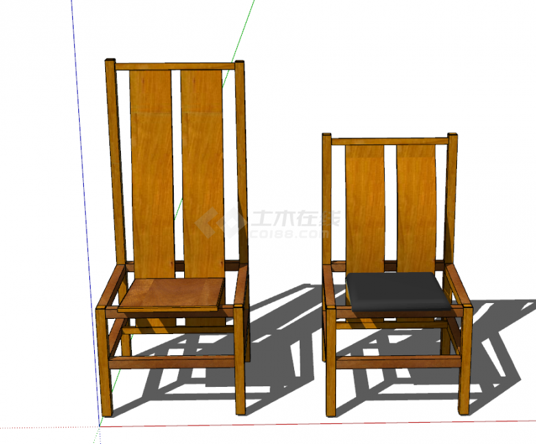 现代中式黄色木质椅子su模型-图一