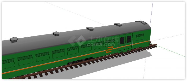 绿色车厢灰色弧顶火车厢su模型-图二