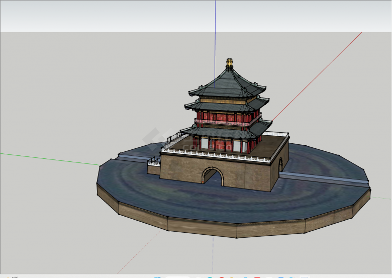 现代中式西安钟楼su模型-图二