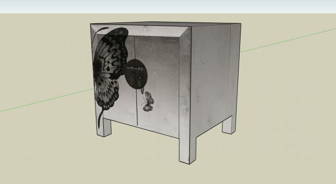 蝴蝶花纹实木矮柜金属柜锁中式家具su模型_图1