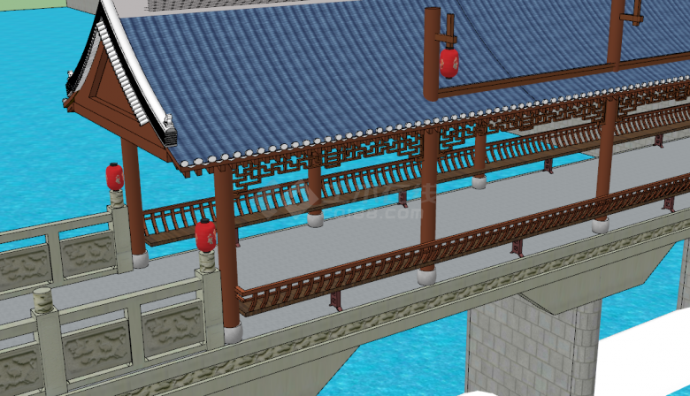 蓝色现代廊桥方案su模型-图二