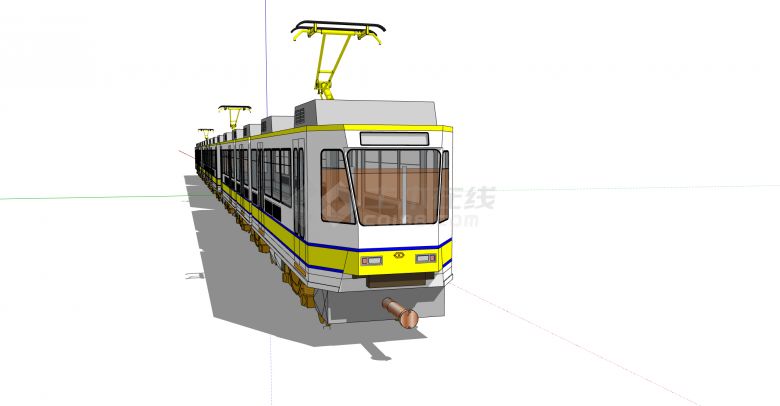 黄色线条装饰白色有轨电力驱动火车su模型-图二